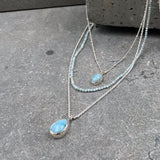 Silver Multi Strand Necklace • Handcrafted Larimar Pendant Necklace • Set Of Three Necklaces • Gifts For Her • Stacked Silver Necklaces Set