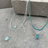 Silver Multi Strand Necklace • Handcrafted Larimar Pendant Necklace • Set Of Three Necklaces • Gifts For Her • Stacked Silver Necklaces Set