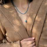 Handmade Silver Multi Strand Necklace with Apatite Beads and Blue Tiger's Eye Pendant • Set Of Three Necklaces