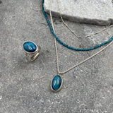 Handmade Silver Multi Strand Necklace with Apatite Beads and Blue Tiger's Eye Pendant • Set Of Three Necklaces