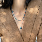 Handmade Silver Multi Strand Necklace with Apatite Beads and Blue Tiger's Eye Pendant • Set Of Three Necklaces