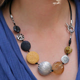 Honey Yellow Silver & Black Chunky Necklace • Statement Necklace for Women • Fashion Jewelry • Boho Necklace Bold Bead Necklace