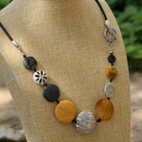 Honey Yellow Silver & Black Chunky Necklace • Statement Necklace for Women • Fashion Jewelry • Boho Necklace Bold Bead Necklace
