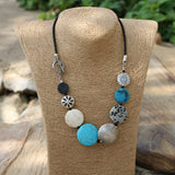 Silver White and Turquoise Beaded Necklace - Statement Jewelry For Her • Chunky Boho Turquoise • Fashion Jewelry • Women's Bold Necklace