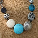 Silver White and Turquoise Beaded Necklace - Statement Jewelry For Her • Chunky Boho Turquoise • Fashion Jewelry • Women's Bold Necklace