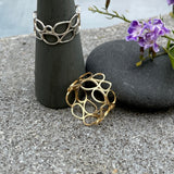 Handmade Hollow Gold Ring • Minimalist Geometric Ring • Wide Gold Band • Teardrop Pattern • Gift For Mom • Hand Made Gift For Her
