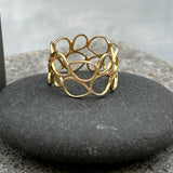 Handmade Hollow Gold Ring • Minimalist Geometric Ring • Wide Gold Band • Teardrop Pattern • Gift For Mom • Hand Made Gift For Her
