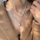 Silver Multi Strand Necklace • Handcrafted Larimar Pendant Necklace • Set Of Three Necklaces • Gifts For Her • Stacked Silver Necklaces Set