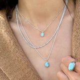 Silver Multi Strand Necklace • Handcrafted Larimar Pendant Necklace • Set Of Three Necklaces • Gifts For Her • Stacked Silver Necklaces Set