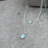 Silver Multi Strand Necklace • Handcrafted Larimar Pendant Necklace • Set Of Three Necklaces • Gifts For Her • Stacked Silver Necklaces Set