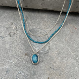 Handmade Silver Multi Strand Necklace with Apatite Beads and Blue Tiger's Eye Pendant • Set Of Three Necklaces