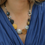 Honey Yellow Silver & Black Chunky Necklace • Statement Necklace for Women • Fashion Jewelry • Boho Necklace Bold Bead Necklace