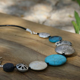 Silver White and Turquoise Beaded Necklace - Statement Jewelry For Her • Chunky Boho Turquoise • Fashion Jewelry • Women's Bold Necklace