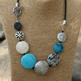 Silver White and Turquoise Beaded Necklace - Statement Jewelry For Her • Chunky Boho Turquoise • Fashion Jewelry • Women's Bold Necklace