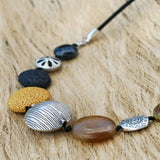 Honey Yellow Silver & Black Chunky Necklace • Statement Necklace for Women • Fashion Jewelry • Boho Necklace Bold Bead Necklace