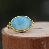 Boho Rings,Larimar Jewelry,Larimar Stone Ring,Gem Ring,Statement Rings,14K Gold Rings for Women,Solitaire Ring,Handmade Jewelry