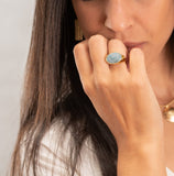 Handmade 14K Gold Larimar Ring - Boho Statement Ring