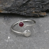 Silver Bypass Ruby Ring - Stunning Adjustable Boho Gemstone Jewelry • Open Ring • Ruby Wraparound Ring • Open Cuff Ring • Graduation Ring