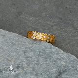 Handcrafted Gold Ring Featuring Intricate Floral Pattern And Sparkling Diamonds, Flower Ring, Nature Inspired Ring, Botanical ring