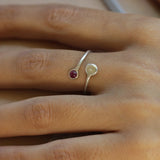 Silver Bypass Ruby Ring - Stunning Adjustable Boho Gemstone Jewelry • Open Ring • Ruby Wraparound Ring • Open Cuff Ring • Graduation Ring