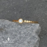 Delicate Gold Dot Ring with Sparkling Diamond - Handcrafted Minimalist Jewelry • Dotted Ring • Tiny Dot Ring • Engagement Ring • Gift Ring