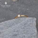 Delicate Gold Dot Ring with Sparkling Diamond - Handcrafted Minimalist Jewelry • Dotted Ring • Tiny Dot Ring • Engagement Ring • Gift Ring