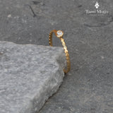 Delicate Gold Dot Ring with Sparkling Diamond - Handcrafted Minimalist Jewelry