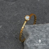 Delicate Gold Dot Ring with Sparkling Diamond - Handcrafted Minimalist Jewelry