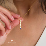 Dainty Handmade Birthstone Bar Necklace - Minimalist Layering Necklace, Vertical Bar Necklace, Lapis Bar Charm, Luck Gift, Lapis Necklace.