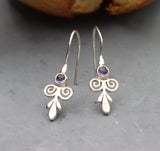 Victorian Style Handcrafted Gold Drop Earrings With Iolite Purple Stone