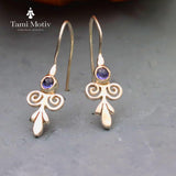 Victorian Style Handcrafted Gold Drop Earrings With Iolite Purple Stone