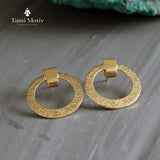 Handmade Gold Spiral Textured Stud Earrings - Statement Disc Design • Earrings Gift for Women