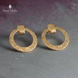 Handmade Gold Spiral Textured Stud Earrings - Statement Disc Design • Earrings Gift for Women