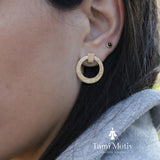 Handmade Gold Spiral Textured Stud Earrings - Statement Disc Design • Earrings Gift for Women