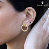 Handmade Gold Spiral Textured Stud Earrings - Statement Disc Design • Earrings Gift for Women