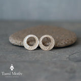 Textured Silver Circle Studs – Unique Handmade Earrings for Her