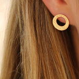 Handcrafted Textured Gold Open Circle Stud Earrings - Perfect Gift for Her