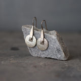 Handmade Sterling Silver Geometric Drop Earrings: Textured Disc Statement Jewelry
