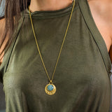 Aquamarine Birthstone Pendant Necklace • Gold Round Pendant Necklace • Statement Necklace • Large Lotus Necklace • March Gift For Her.