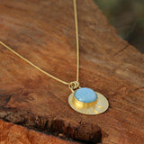 Aquamarine Birthstone Pendant Necklace • Gold Round Pendant Necklace • Statement Necklace • Large Lotus Necklace • March Gift For Her.
