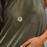 Aquamarine Birthstone Pendant Necklace • Gold Round Pendant Necklace • Statement Necklace • Large Lotus Necklace • March Gift For Her.
