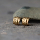 Handmade Gold Huggie Hoop Earrings: Stamped Floral Boho Jewelry