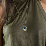 Kyanite Silver Pendant Necklace • Silver Round Blue Stone Necklace