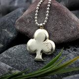 Long Silver Necklace with Ace of Clubs Pendant - Handmade Jewelry • Silver Pendant Necklace