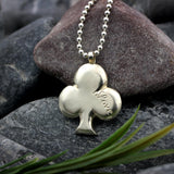 Silver Ace of Clubs Long Pendant Necklace - Unique Handcrafted Design • Clubs Symbol Charm Necklace