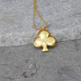 Handcrafted Gold Ace of Clubs Long Pendant Necklace for Luck • Club Symbol Pendant Necklace