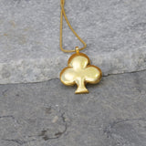 Handcrafted Gold Ace of Clubs Long Pendant Necklace