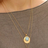 Aquamarine Birthstone Pendant Necklace • Gold Round Pendant Necklace • Statement Necklace • Large Lotus Necklace • March Gift For Her.