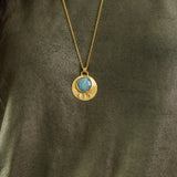 Aquamarine Birthstone Pendant Necklace • Gold Round Pendant Necklace • Statement Necklace • Large Lotus Necklace • March Gift For Her.
