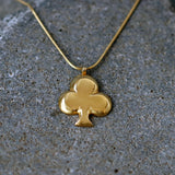 Handcrafted Gold Ace of Clubs Long Pendant Necklace for Luck • Club Symbol Pendant Necklace